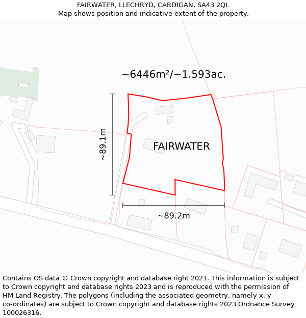 FAIRWATER, LLECHRYD, CARDIGAN, SA43 2QL: Plot and title map