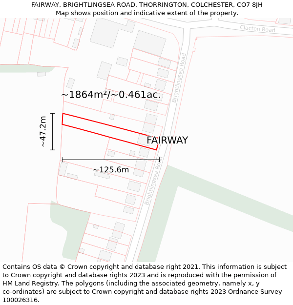 FAIRWAY, BRIGHTLINGSEA ROAD, THORRINGTON, COLCHESTER, CO7 8JH: Plot and title map