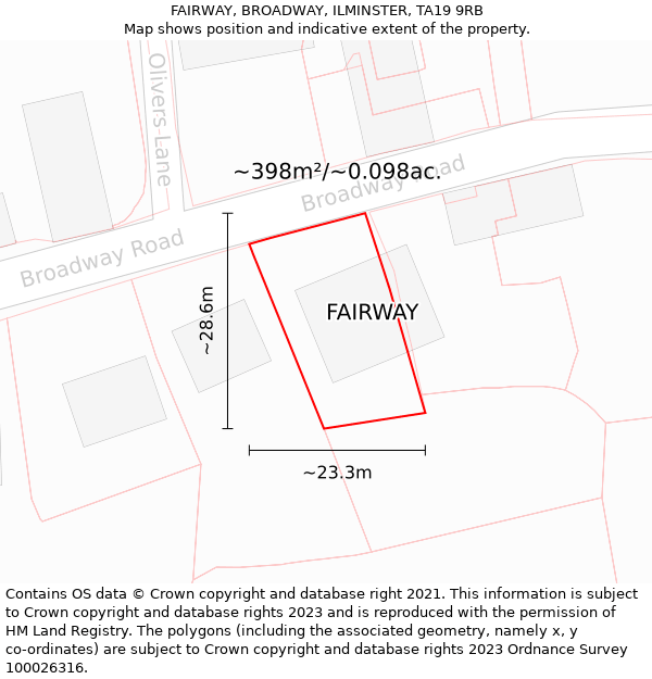 FAIRWAY, BROADWAY, ILMINSTER, TA19 9RB: Plot and title map