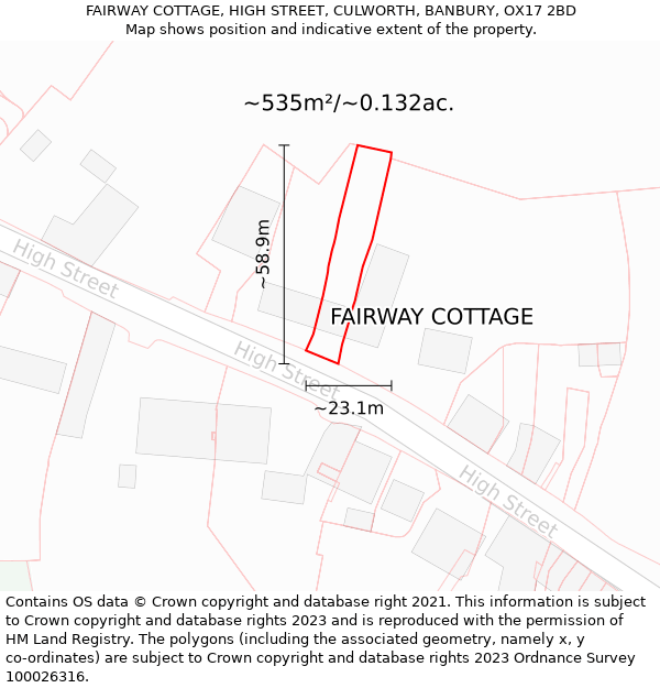 FAIRWAY COTTAGE, HIGH STREET, CULWORTH, BANBURY, OX17 2BD: Plot and title map