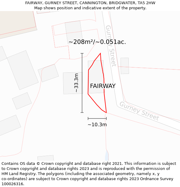 FAIRWAY, GURNEY STREET, CANNINGTON, BRIDGWATER, TA5 2HW: Plot and title map