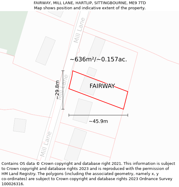 FAIRWAY, MILL LANE, HARTLIP, SITTINGBOURNE, ME9 7TD: Plot and title map