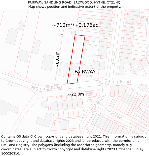 FAIRWAY, SANDLING ROAD, SALTWOOD, HYTHE, CT21 4QJ: Plot and title map