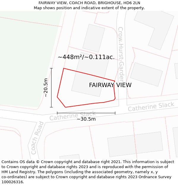 FAIRWAY VIEW, COACH ROAD, BRIGHOUSE, HD6 2LN: Plot and title map