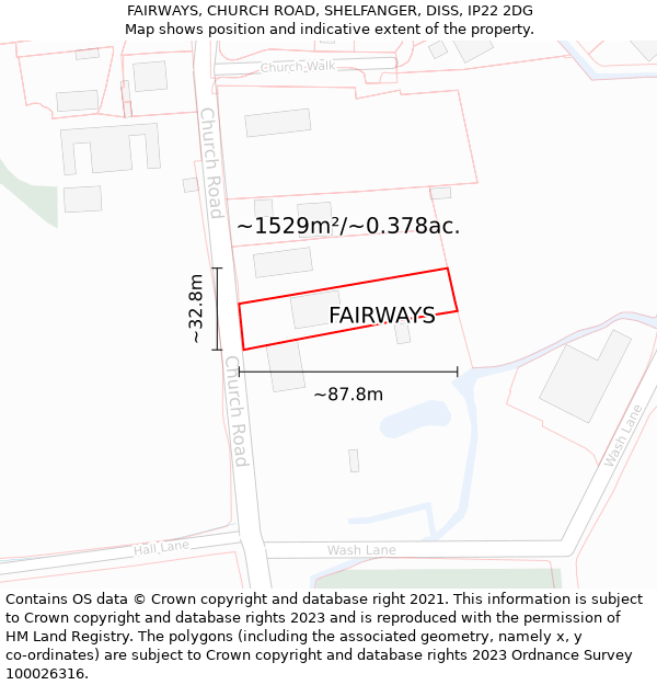 FAIRWAYS, CHURCH ROAD, SHELFANGER, DISS, IP22 2DG: Plot and title map