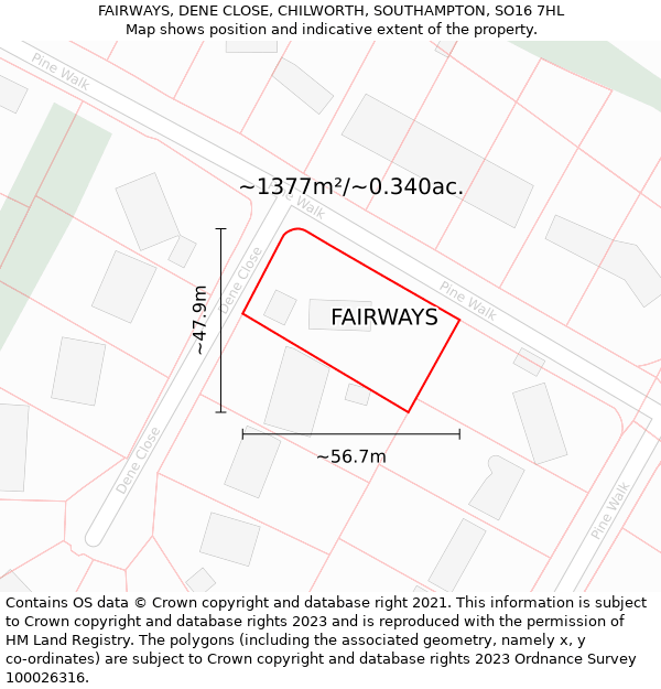 FAIRWAYS, DENE CLOSE, CHILWORTH, SOUTHAMPTON, SO16 7HL: Plot and title map