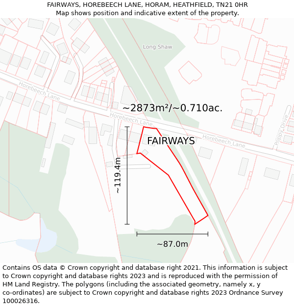 FAIRWAYS, HOREBEECH LANE, HORAM, HEATHFIELD, TN21 0HR: Plot and title map