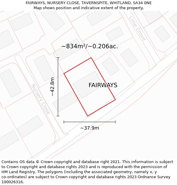 FAIRWAYS, NURSERY CLOSE, TAVERNSPITE, WHITLAND, SA34 0NE: Plot and title map