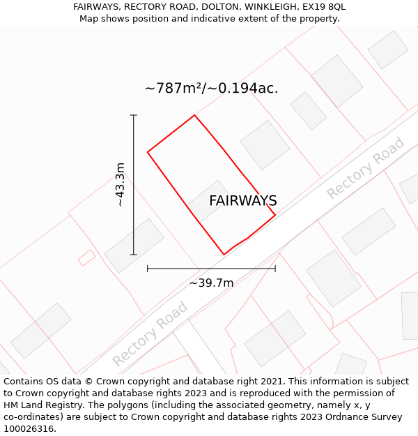 FAIRWAYS, RECTORY ROAD, DOLTON, WINKLEIGH, EX19 8QL: Plot and title map