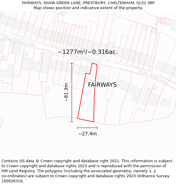 FAIRWAYS, SHAW GREEN LANE, PRESTBURY, CHELTENHAM, GL52 3BP: Plot and title map