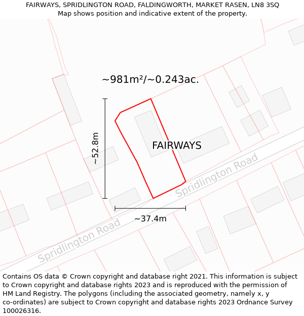 FAIRWAYS, SPRIDLINGTON ROAD, FALDINGWORTH, MARKET RASEN, LN8 3SQ: Plot and title map