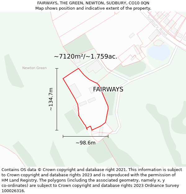 FAIRWAYS, THE GREEN, NEWTON, SUDBURY, CO10 0QN: Plot and title map