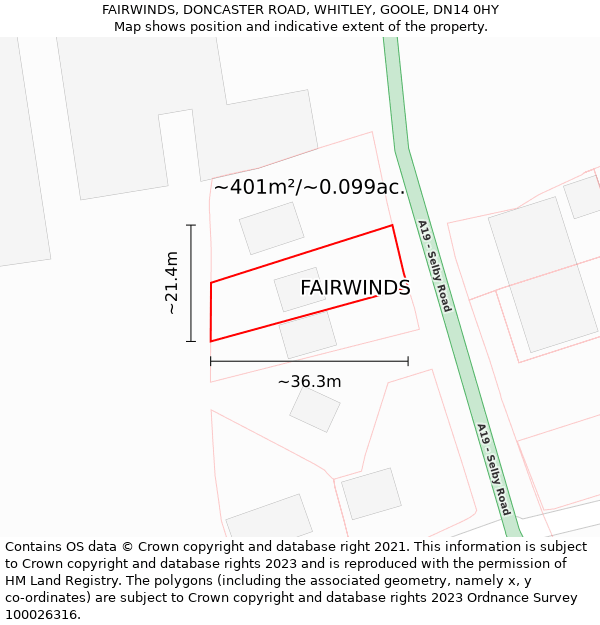 FAIRWINDS, DONCASTER ROAD, WHITLEY, GOOLE, DN14 0HY: Plot and title map