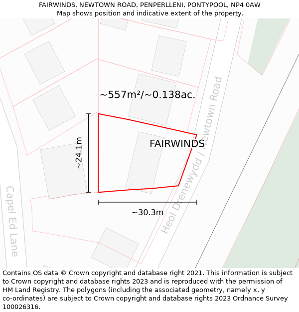 FAIRWINDS, NEWTOWN ROAD, PENPERLLENI, PONTYPOOL, NP4 0AW: Plot and title map