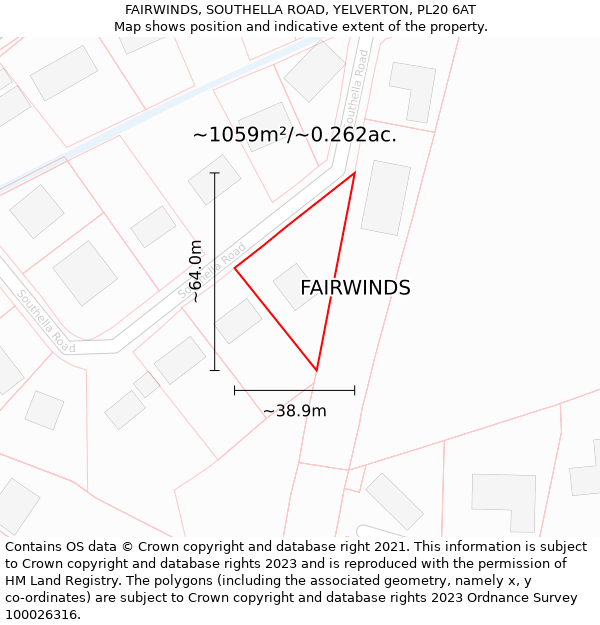 FAIRWINDS, SOUTHELLA ROAD, YELVERTON, PL20 6AT: Plot and title map