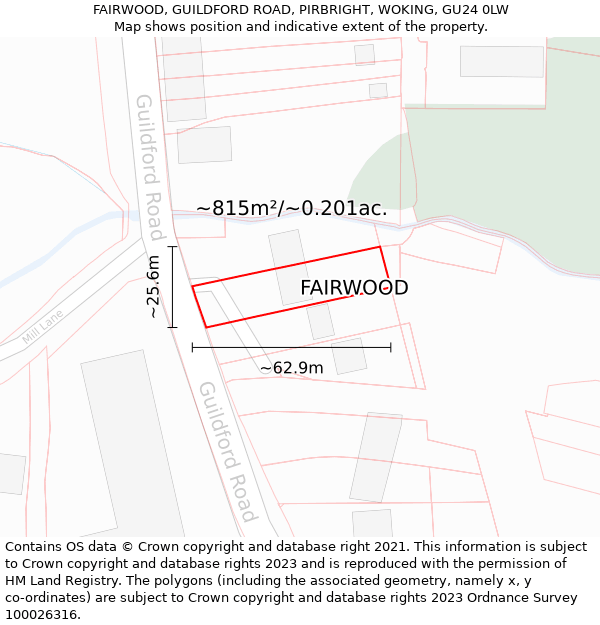 FAIRWOOD, GUILDFORD ROAD, PIRBRIGHT, WOKING, GU24 0LW: Plot and title map