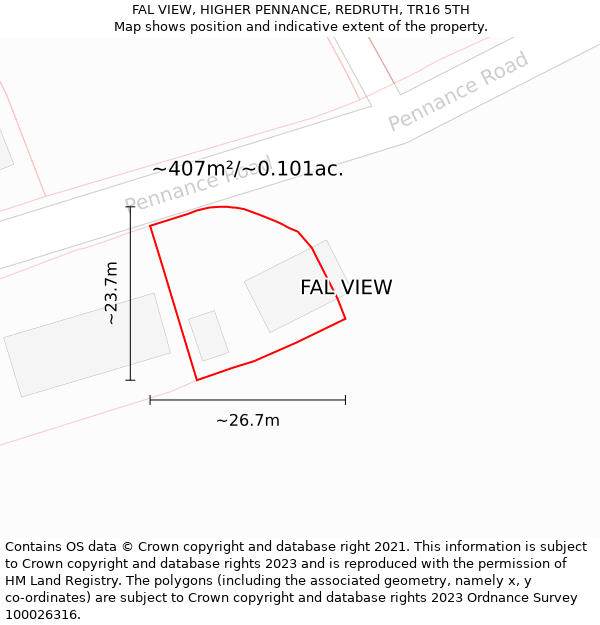 FAL VIEW, HIGHER PENNANCE, REDRUTH, TR16 5TH: Plot and title map