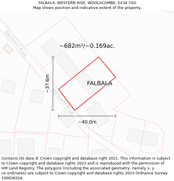 FALBALA, WESTERN RISE, WOOLACOMBE, EX34 7AG: Plot and title map
