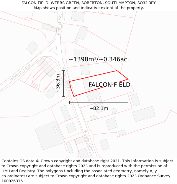 FALCON FIELD, WEBBS GREEN, SOBERTON, SOUTHAMPTON, SO32 3PY: Plot and title map