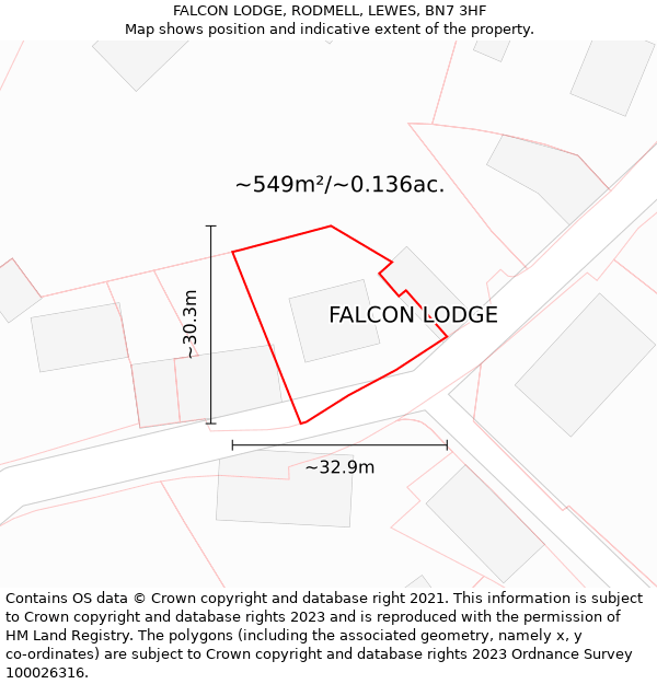 FALCON LODGE, RODMELL, LEWES, BN7 3HF: Plot and title map