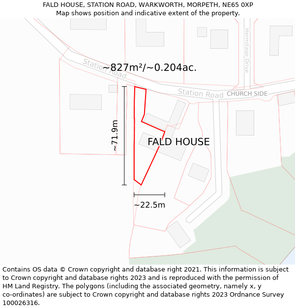 FALD HOUSE, STATION ROAD, WARKWORTH, MORPETH, NE65 0XP: Plot and title map