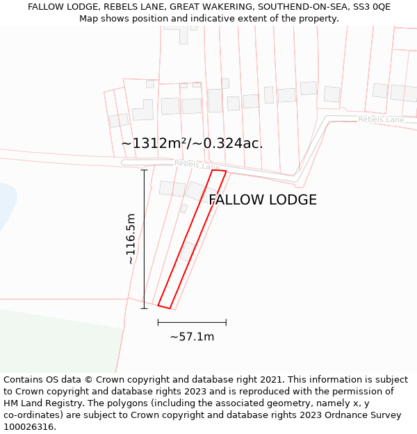 FALLOW LODGE, REBELS LANE, GREAT WAKERING, SOUTHEND-ON-SEA, SS3 0QE: Plot and title map