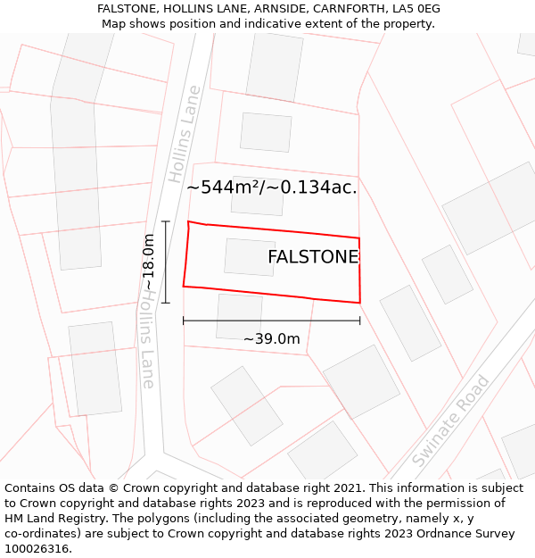 FALSTONE, HOLLINS LANE, ARNSIDE, CARNFORTH, LA5 0EG: Plot and title map