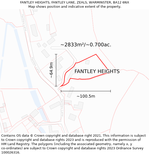 FANTLEY HEIGHTS, FANTLEY LANE, ZEALS, WARMINSTER, BA12 6NX: Plot and title map