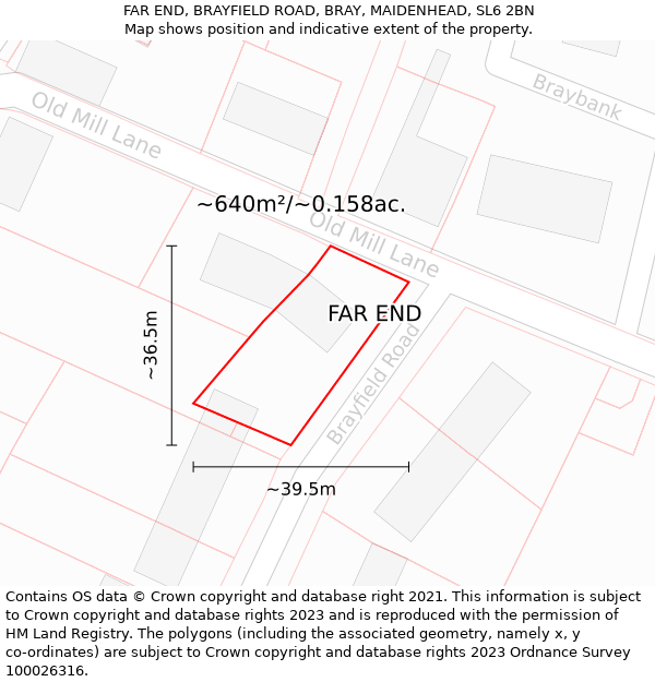 FAR END, BRAYFIELD ROAD, BRAY, MAIDENHEAD, SL6 2BN: Plot and title map