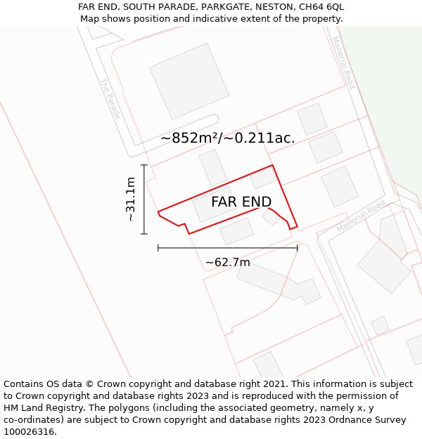 FAR END, SOUTH PARADE, PARKGATE, NESTON, CH64 6QL: Plot and title map