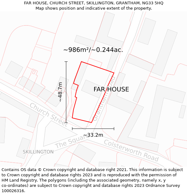 FAR HOUSE, CHURCH STREET, SKILLINGTON, GRANTHAM, NG33 5HQ: Plot and title map