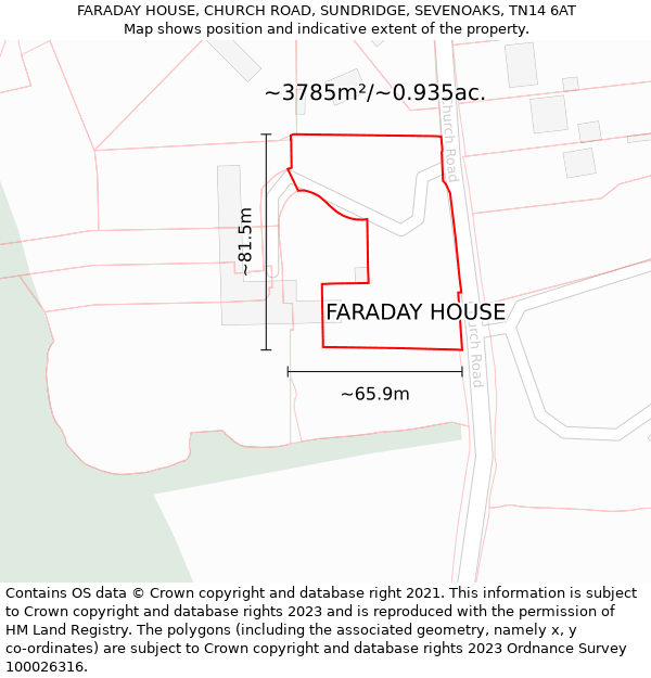 FARADAY HOUSE, CHURCH ROAD, SUNDRIDGE, SEVENOAKS, TN14 6AT: Plot and title map