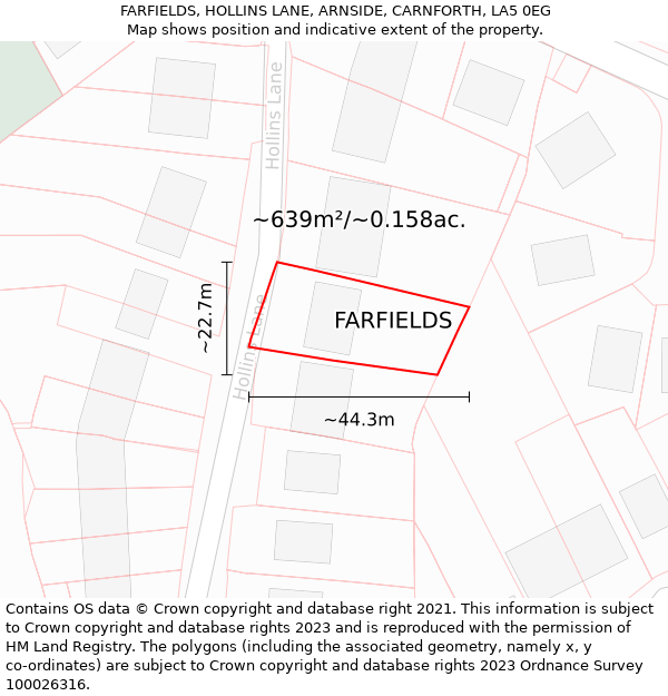 FARFIELDS, HOLLINS LANE, ARNSIDE, CARNFORTH, LA5 0EG: Plot and title map