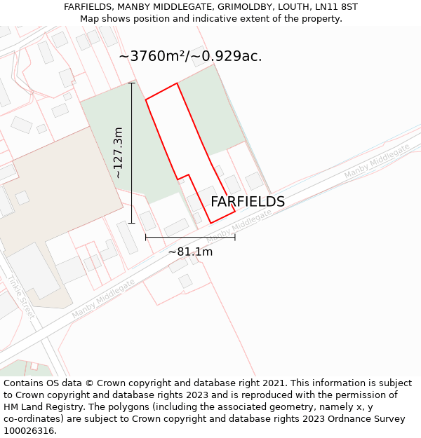 FARFIELDS, MANBY MIDDLEGATE, GRIMOLDBY, LOUTH, LN11 8ST: Plot and title map