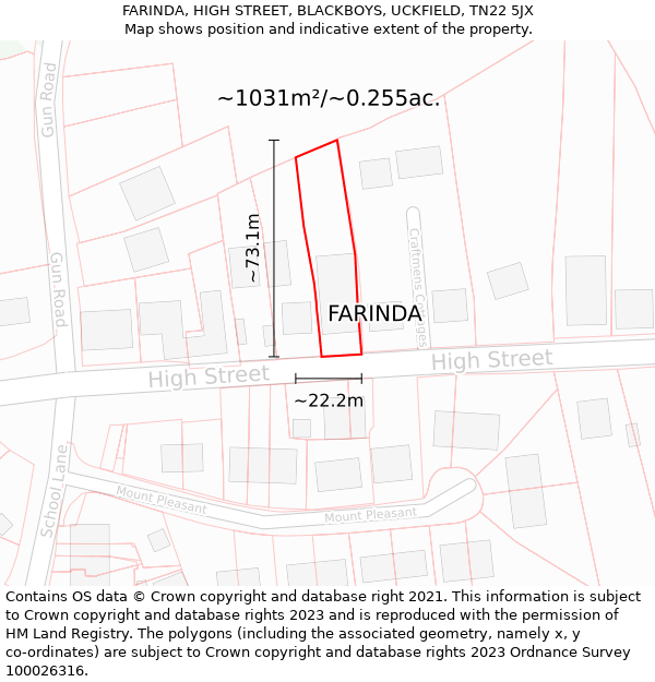 FARINDA, HIGH STREET, BLACKBOYS, UCKFIELD, TN22 5JX: Plot and title map