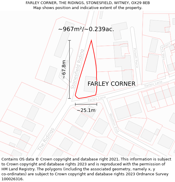 FARLEY CORNER, THE RIDINGS, STONESFIELD, WITNEY, OX29 8EB: Plot and title map