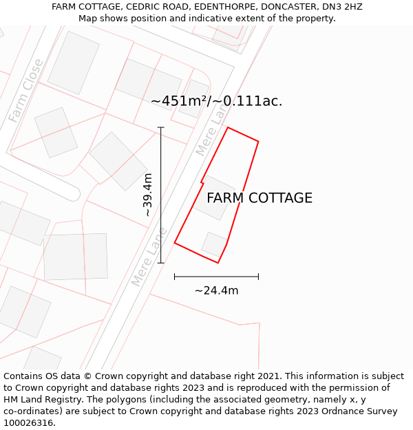 FARM COTTAGE, CEDRIC ROAD, EDENTHORPE, DONCASTER, DN3 2HZ: Plot and title map