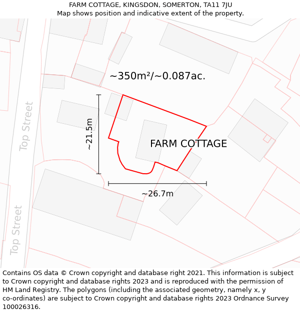 FARM COTTAGE, KINGSDON, SOMERTON, TA11 7JU: Plot and title map