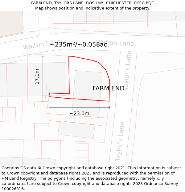 FARM END, TAYLORS LANE, BOSHAM, CHICHESTER, PO18 8QG: Plot and title map