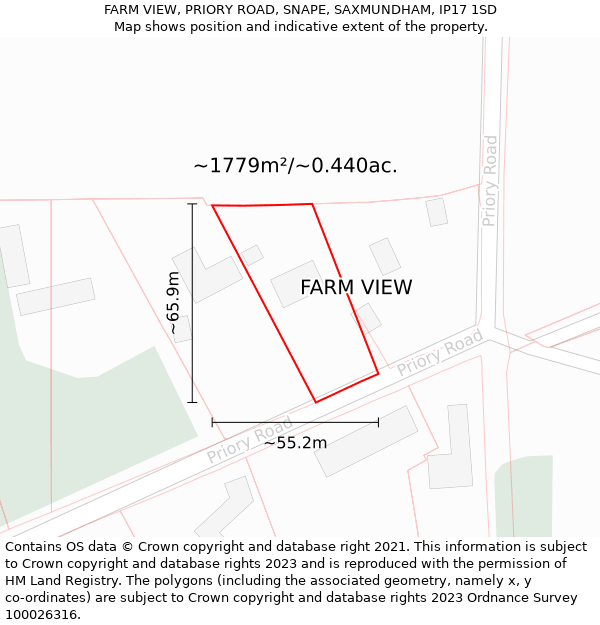 FARM VIEW, PRIORY ROAD, SNAPE, SAXMUNDHAM, IP17 1SD: Plot and title map