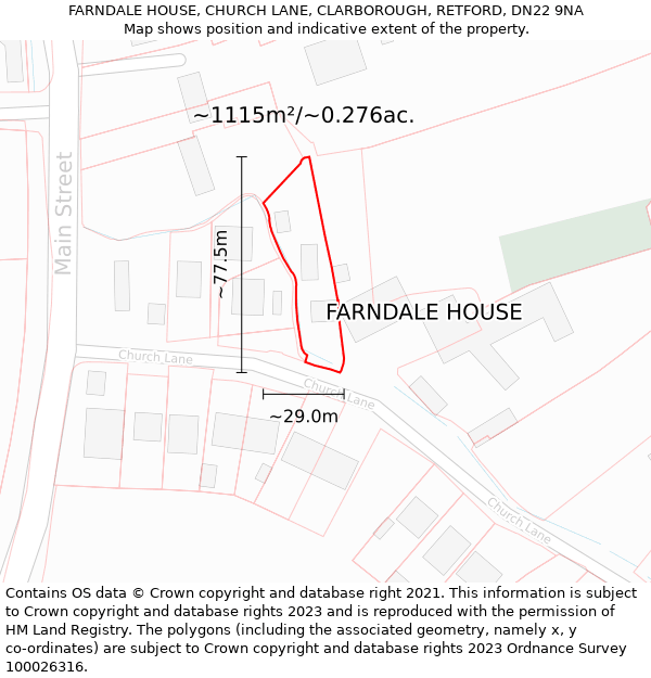 FARNDALE HOUSE, CHURCH LANE, CLARBOROUGH, RETFORD, DN22 9NA: Plot and title map