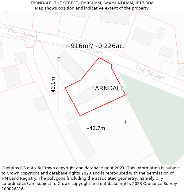 FARNDALE, THE STREET, DARSHAM, SAXMUNDHAM, IP17 3QA: Plot and title map