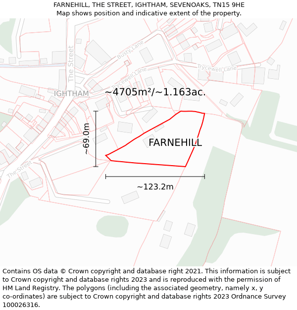 FARNEHILL, THE STREET, IGHTHAM, SEVENOAKS, TN15 9HE: Plot and title map