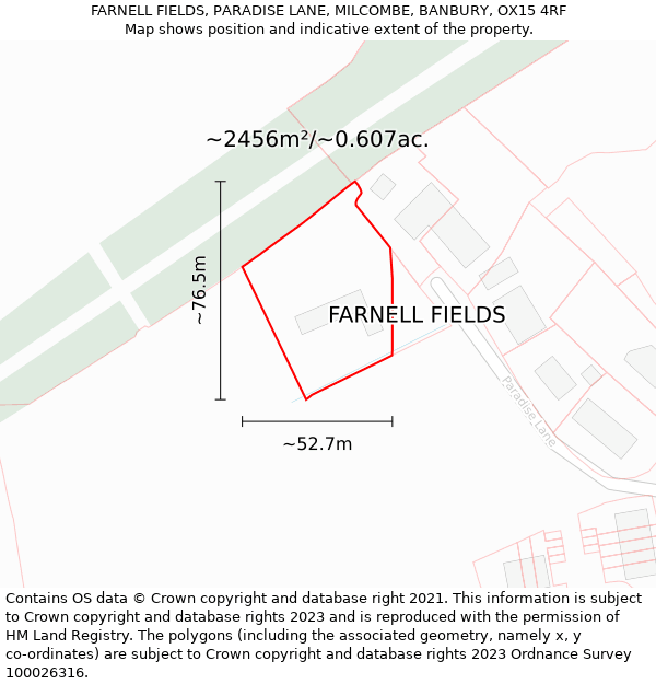 FARNELL FIELDS, PARADISE LANE, MILCOMBE, BANBURY, OX15 4RF: Plot and title map