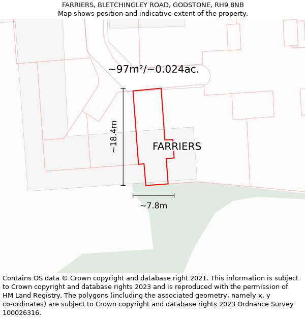 FARRIERS, BLETCHINGLEY ROAD, GODSTONE, RH9 8NB: Plot and title map