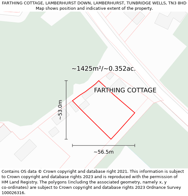 FARTHING COTTAGE, LAMBERHURST DOWN, LAMBERHURST, TUNBRIDGE WELLS, TN3 8HD: Plot and title map