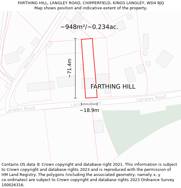 FARTHING HILL, LANGLEY ROAD, CHIPPERFIELD, KINGS LANGLEY, WD4 9JQ: Plot and title map