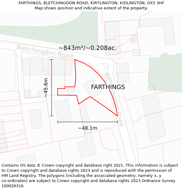 FARTHINGS, BLETCHINGDON ROAD, KIRTLINGTON, KIDLINGTON, OX5 3HF: Plot and title map