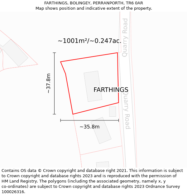 FARTHINGS, BOLINGEY, PERRANPORTH, TR6 0AR: Plot and title map