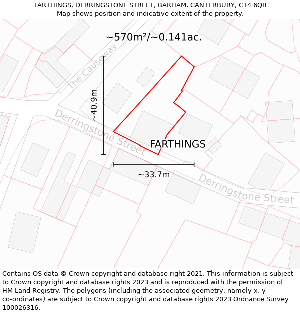 FARTHINGS, DERRINGSTONE STREET, BARHAM, CANTERBURY, CT4 6QB: Plot and title map